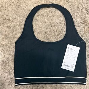 Athleta Black Ribbed recharge seamless halter tank